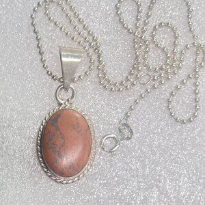 Taxco MX Brecciated Jasper Signed 925 Silver Pendant on 18" 925 Popcorn chain